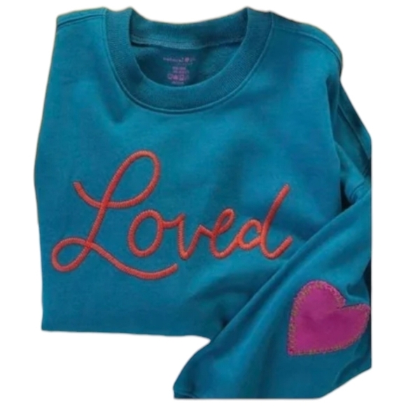 NATURAL LIFE Loved Script Chain-Stitch Sweatshirt in Teal - Picture 3 of 9